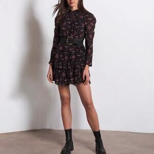 Ba&sh Womens Dress Size L Brown Catia Long Sleeve Mini Short Length Casual Wear